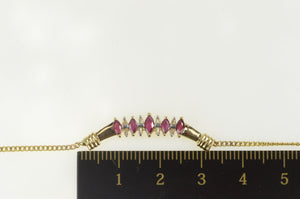 10K Marquise Ruby Diamond Cluster Square Chain Necklace 15.25" Yellow Gold
