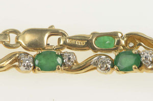 10K Emerald Diamond Wavy Link Tennis Bracelet 7" Yellow Gold
