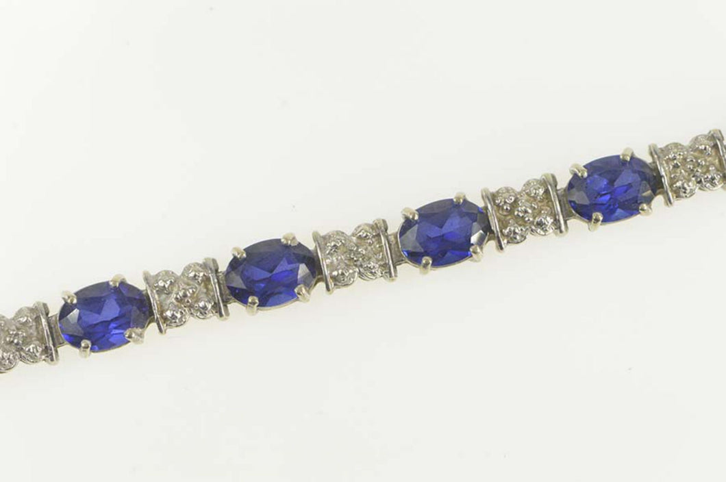 10K Oval Syn. Sapphire Diamond Accent Tennis Bracelet 7.25