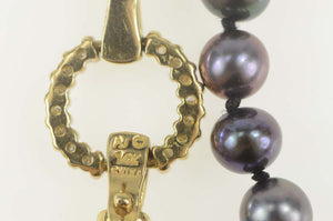 14K Tahitian Pearl Beaded Diamond Circle Clasp Bracelet 6.5" Yellow Gold