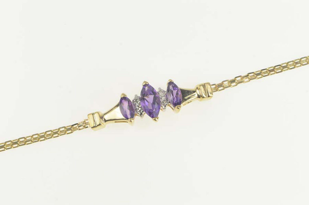 14K Marquise Amethyst Diamond Squared Chain Bracelet 6.75
