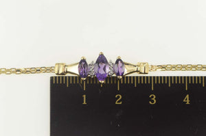14K Marquise Amethyst Diamond Squared Chain Bracelet 6.75" Yellow Gold
