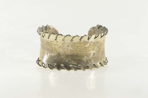 Sterling Silver Seam Laced Trim Statement Cuff Bracelet 6.75'