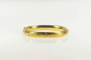 Gold Filled Retro Etched Floral Pattern Statement Bangle Bracelet 7"