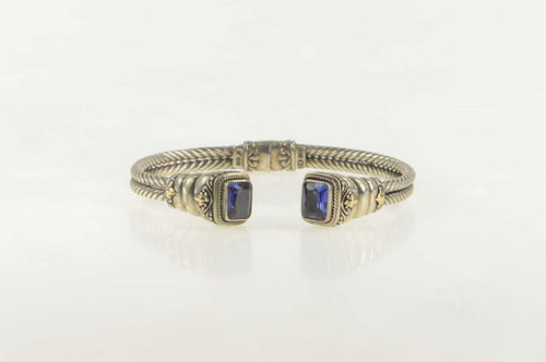 Sterling Silver 18K Two Tone Ornate Statement Cuff Bracelet 7.5