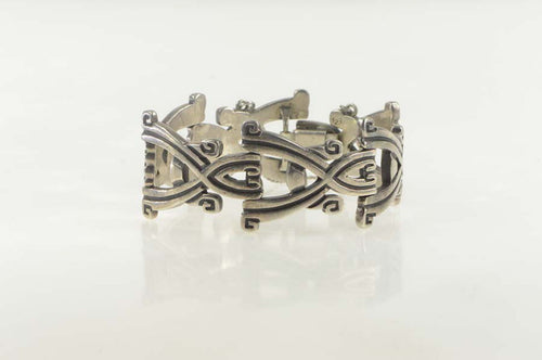 Sterling Silver Ornate Traditional Mexican Geometric Bracelet 6.75