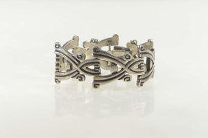 Sterling Silver Ornate Traditional Mexican Geometric Bracelet 6.75"