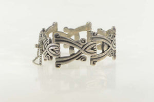 Sterling Silver Ornate Traditional Mexican Geometric Bracelet 6.75"