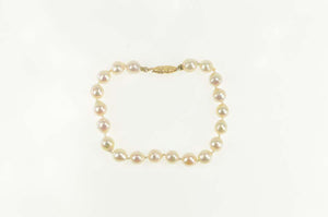 14K Pearl Beaded Ornate Classic Statement Bracelet 6.75" Yellow Gold