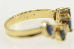 18K Marquise Sapphire Diamond Wavy Band Ring Size 5.5 Yellow Gold