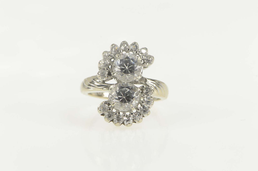 10K 1930's Ornate Crystal Bypass Cocktail Ring Size 6.5 White Gold