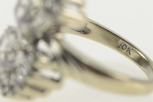 10K 1930's Ornate Crystal Bypass Cocktail Ring Size 6.5 White Gold