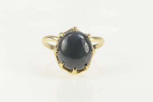 14K 1960's Oval Black Star Sapphire Cocktail Ring Size 9 Yellow Gold