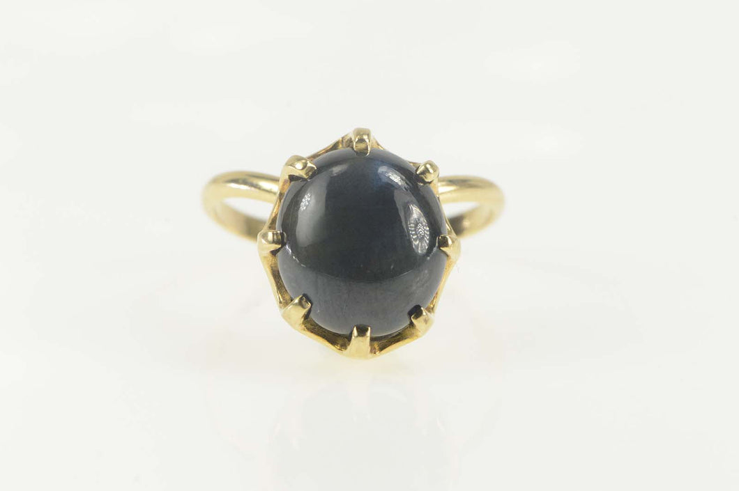 14K 1960's Oval Black Star Sapphire Cocktail Ring Size 9 Yellow Gold