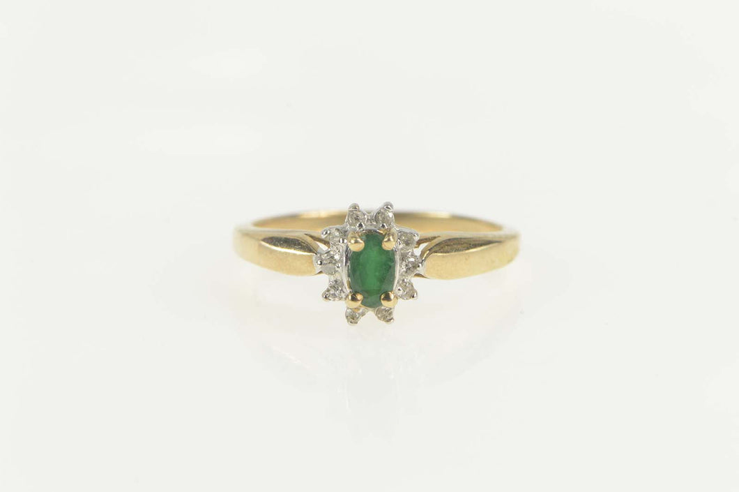 10K Marquise Emerald Diamond Halo Engagement Ring Size 7 Yellow Gold