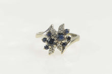 Load image into Gallery viewer, 14K Sapphire Diamond Cluster Bypass Statement Ring Size 6.5 White Gold