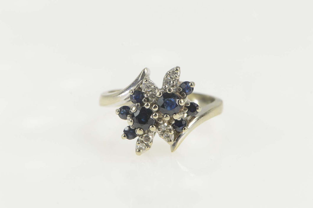 14K Sapphire Diamond Cluster Bypass Statement Ring Size 6.5 White Gold