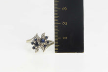 Load image into Gallery viewer, 14K Sapphire Diamond Cluster Bypass Statement Ring Size 6.5 White Gold