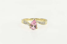 Load image into Gallery viewer, 14K Pear Pink Topaz Diamond Bypass Engagement Ring Size 7.25 Yellow Gold