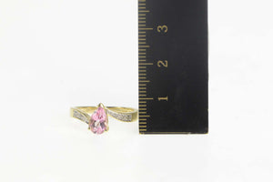 14K Pear Pink Topaz Diamond Bypass Engagement Ring Size 7.25 Yellow Gold