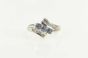 14K Three Stone Tanzanite Diamond Bypass Ring Size 6.75 White Gold