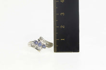 Load image into Gallery viewer, 14K Three Stone Tanzanite Diamond Bypass Ring Size 6.75 White Gold
