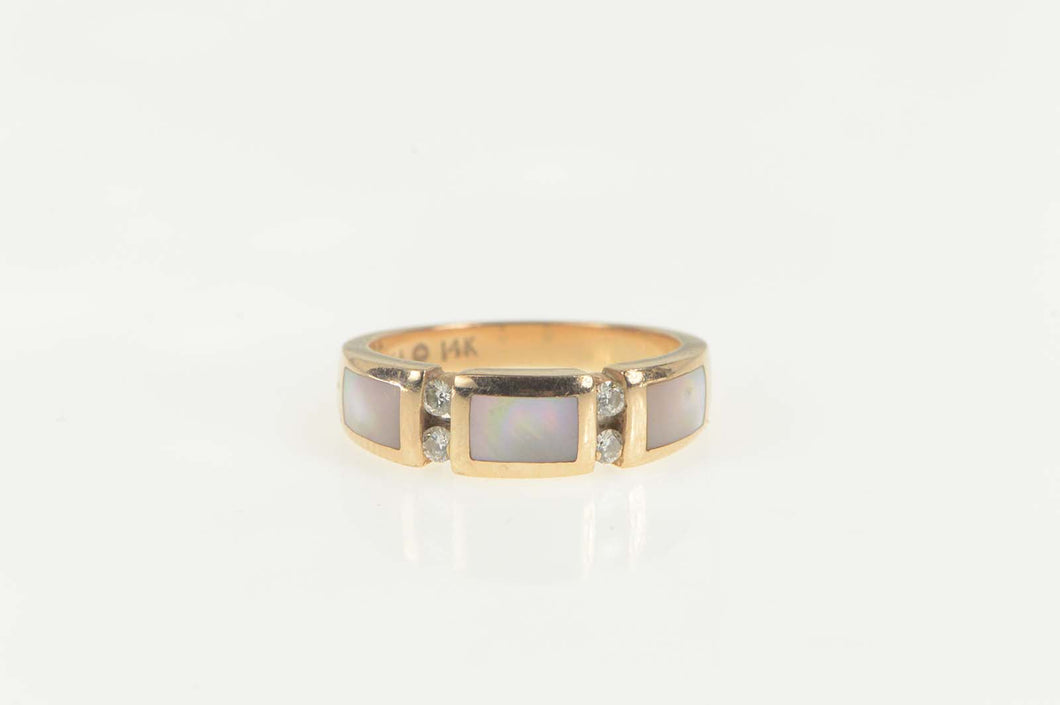 14K Diamond Pink Mother of Pearl Inlay Diamond Ring Size 6.5 Rose Gold