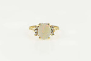 14K Natural Opal Diamond Accent Classic Statement Ring Size 6.5 Yellow Gold