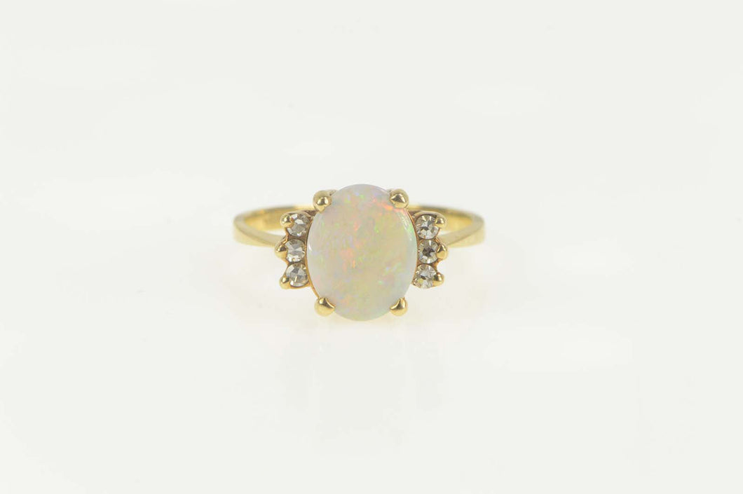 14K Natural Opal Diamond Accent Classic Statement Ring Size 6.5 Yellow Gold