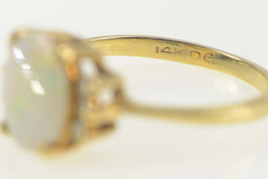 14K Natural Opal Diamond Accent Classic Statement Ring Size 6.5 Yellow Gold