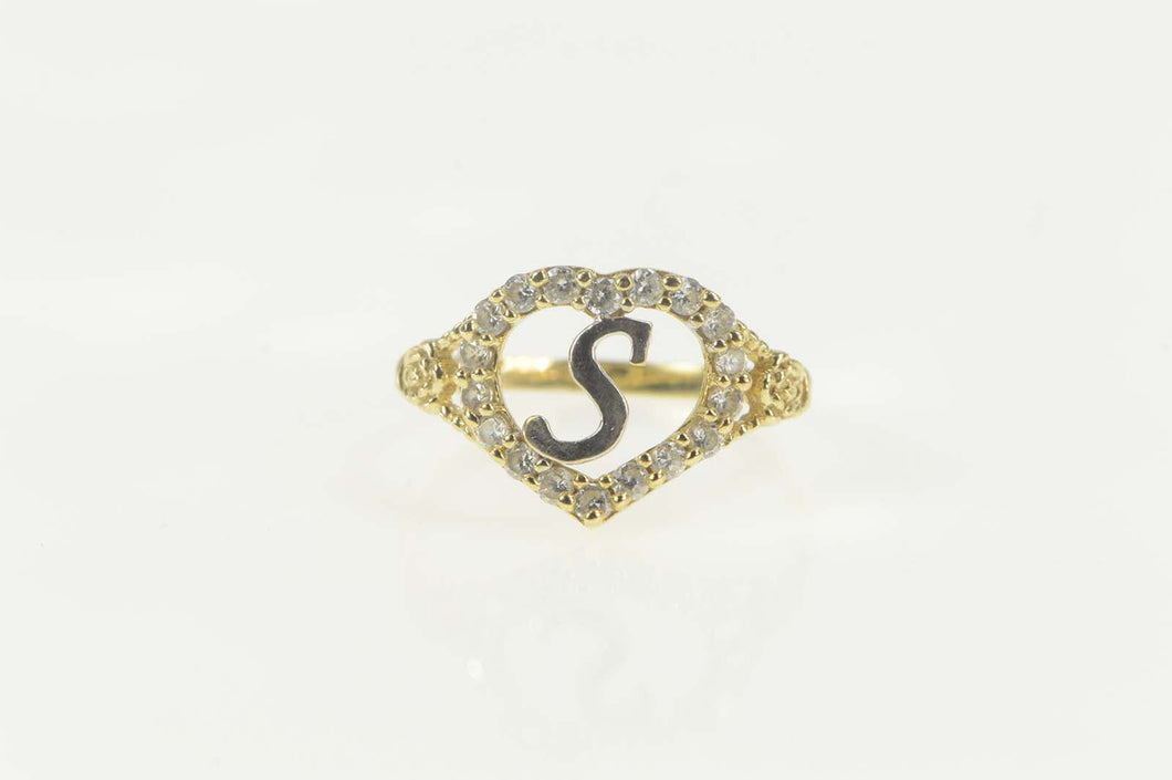 10K Heart S Monogram Letter Initial CZ Ring Size 7.25 Yellow Gold