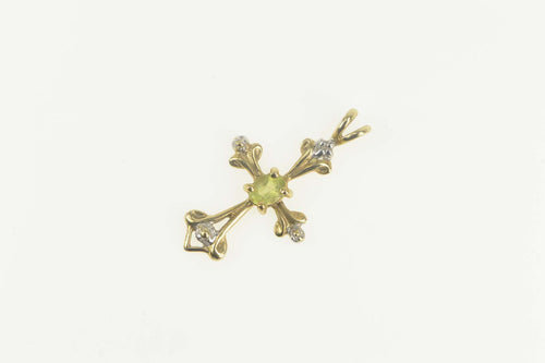 10K Peridot Diamond Inset Cross Christian Pendant Yellow Gold