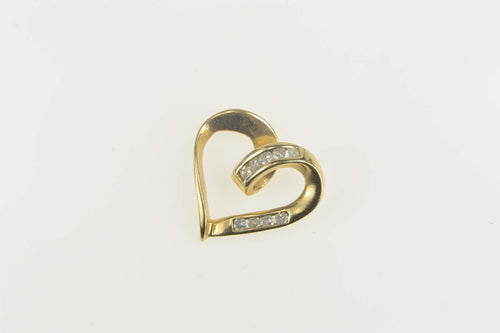10K Diamond Inset Curvy Heart Love Symbol Pendant Yellow Gold