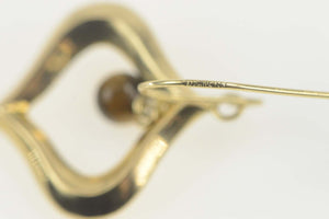 14K Tiger's Eye Dangle Arabesque Hook Earrings Yellow Gold