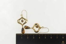 Load image into Gallery viewer, 14K Tiger&#39;s Eye Dangle Arabesque Hook Earrings Yellow Gold