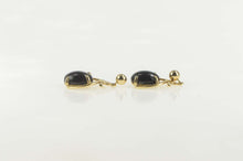 Load image into Gallery viewer, 14K Oval Black Onyx Cabochon Dangle Scroll Earrings Yellow Gold