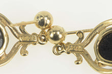 Load image into Gallery viewer, 14K Oval Black Onyx Cabochon Dangle Scroll Earrings Yellow Gold