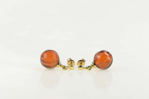14K Retro Swirl Sim. Amber Bead Dangle Earrings Yellow Gold