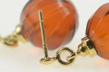 Load image into Gallery viewer, 14K Retro Swirl Sim. Amber Bead Dangle Earrings Yellow Gold