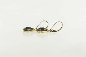 14K Faceted Pear Black Onyx Dangle Lever Back Earrings Yellow Gold