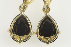14K Faceted Pear Black Onyx Dangle Lever Back Earrings Yellow Gold