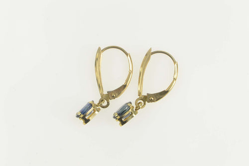 14K Oval Syn. Sapphire Classic Dangle Lever Back Earrings Yellow Gold