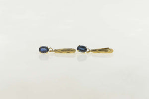 14K Oval Syn. Sapphire Classic Dangle Lever Back Earrings Yellow Gold