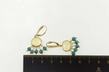 Load image into Gallery viewer, 14K Oval Citrine Turquoise Fringe Dangle Statement Earrings Yellow Gold
