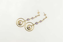 Load image into Gallery viewer, 10K Tiered Amethyst Dangle Circle Geometric Earrings Yellow Gold