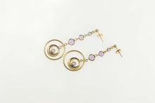 Load image into Gallery viewer, 10K Tiered Amethyst Dangle Circle Geometric Earrings Yellow Gold