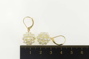 14K Retro Pearl Ball Cluster Dangle Statement Earrings Yellow Gold