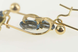14K Oval Blue Topaz Classic Dangle Statement Earrings Yellow Gold