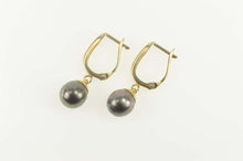 Load image into Gallery viewer, 14K Tahitian Pearl Dangle Oval Statement Hoop Earrings Yellow Gold