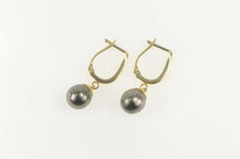 Load image into Gallery viewer, 14K Tahitian Pearl Dangle Oval Statement Hoop Earrings Yellow Gold